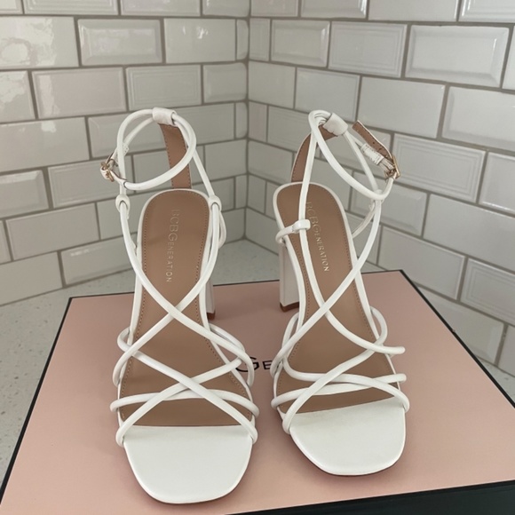 BCBG Strappy White Heel Sandals - Picture 3 of 6